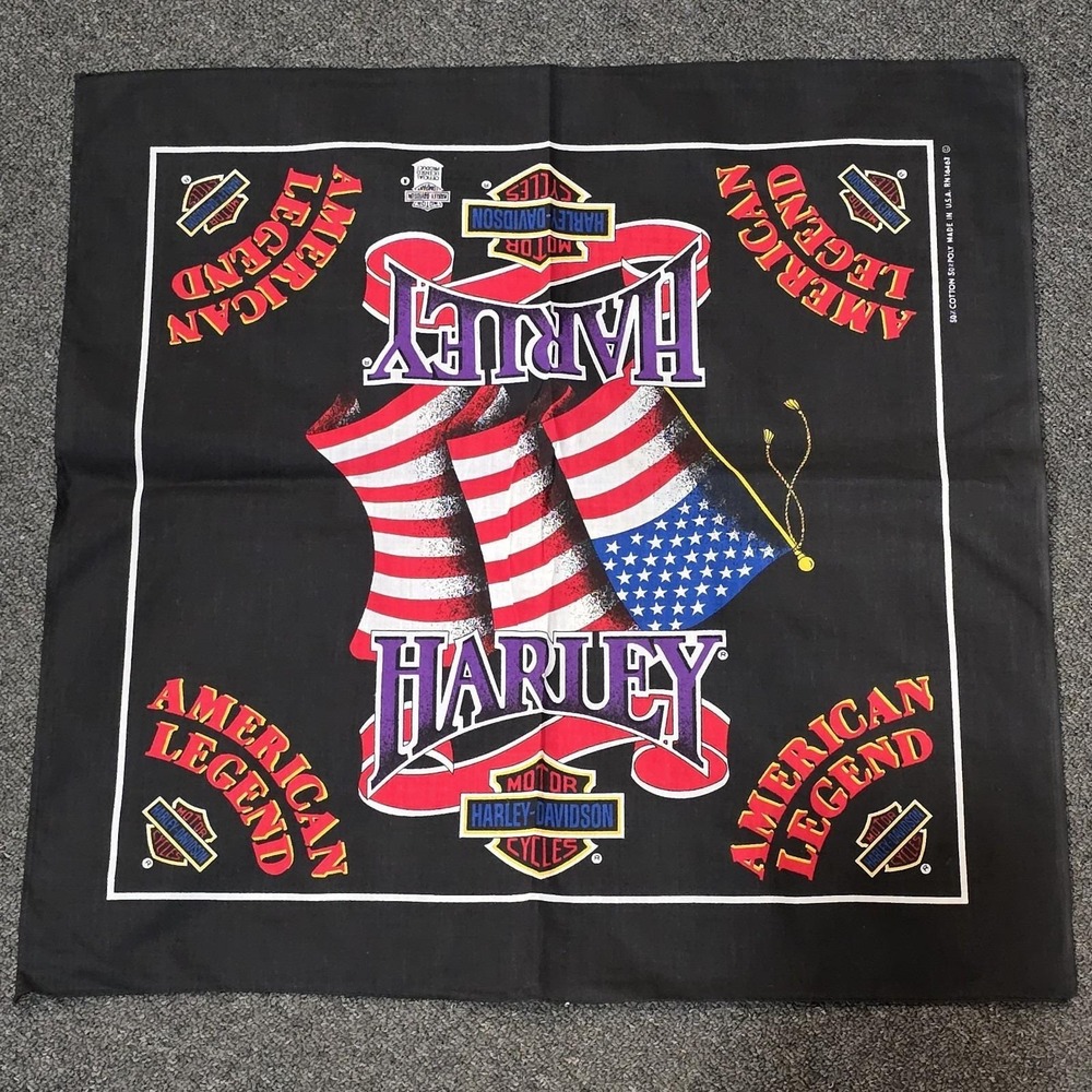 Vtg Harley Davidson Motorcycle Biker American Legend WAVING FLAG Bandana USA NOS